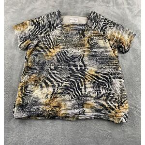 Tanjay Petites Animal Print Ruffle Tiered Blouse Black Gold Zebra Leopard PL